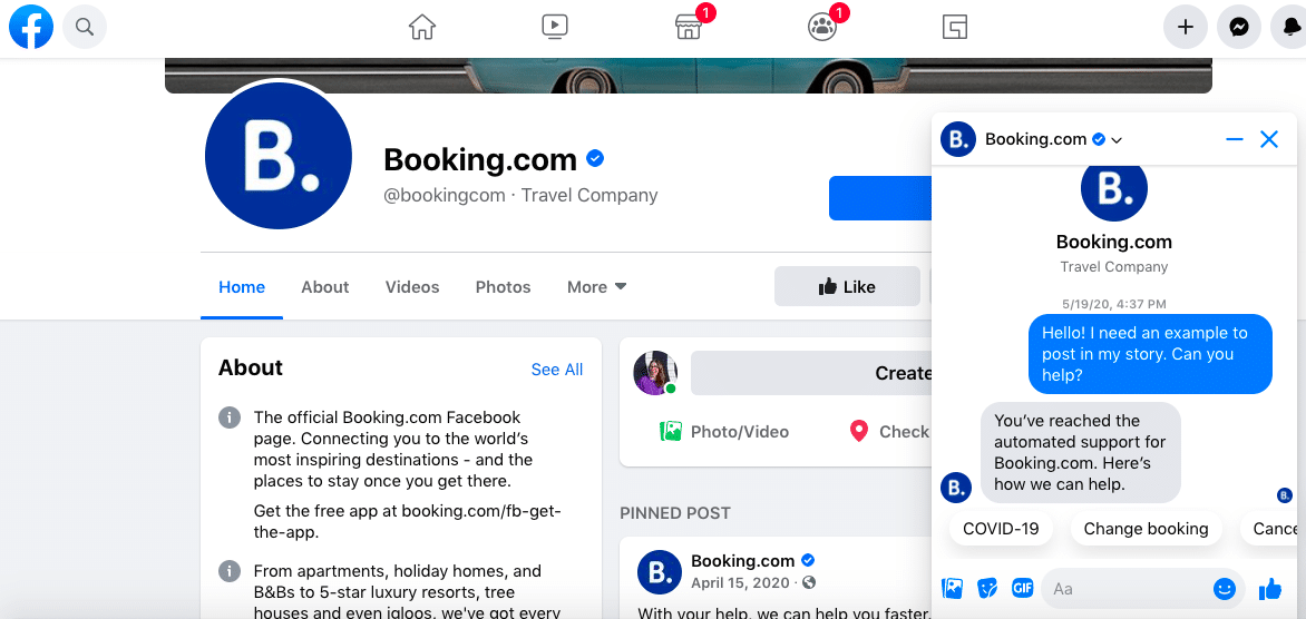 Booking.com Facebook messenger chatbot